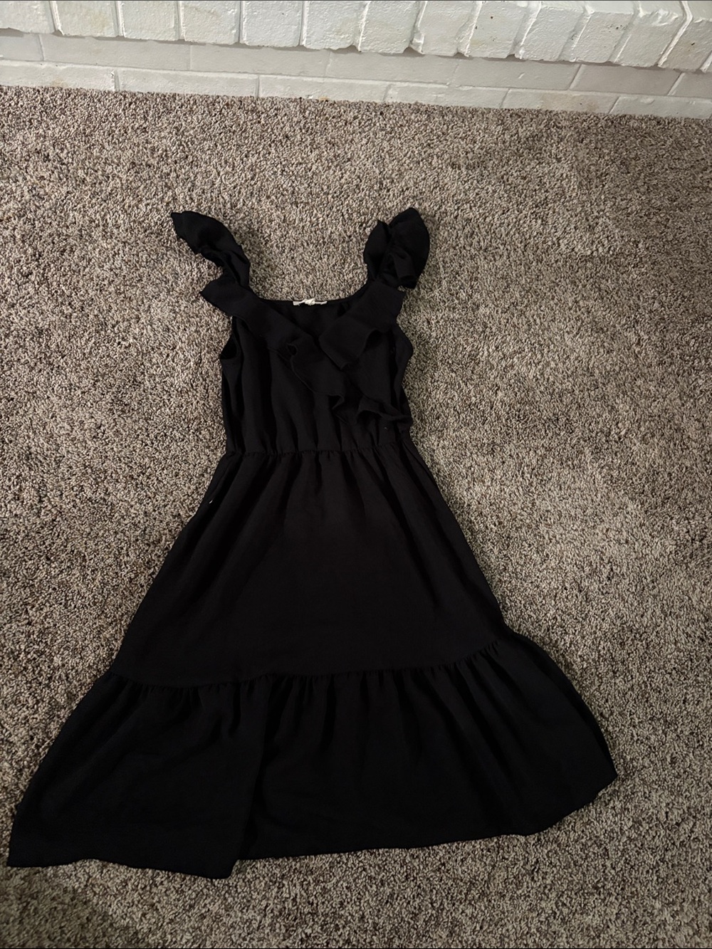 See You Monday Black Ruffle-Trim Midi Dress